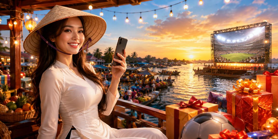 Người chơi đăng ký tài khoản 90ngay tại vùng sông Mê Kông với nón lá truyền thống